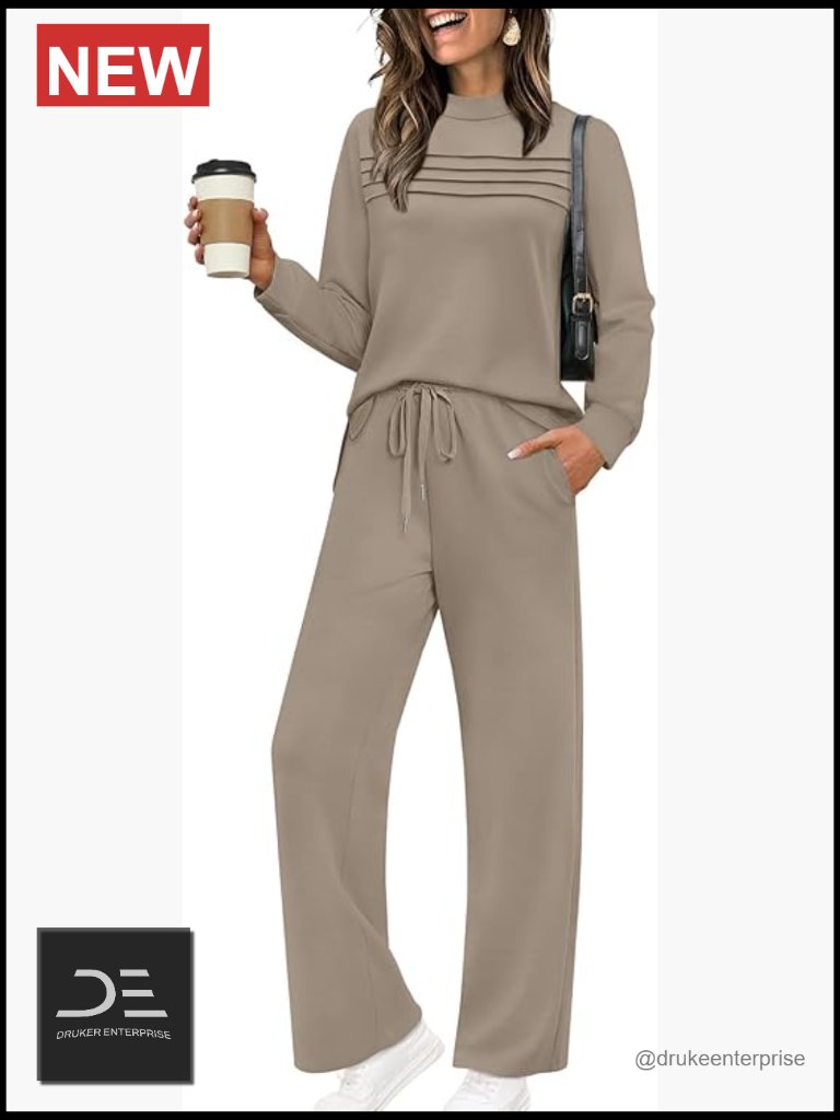 Two Piece Lounge Set Long Sleeve Side Slit Wide Leg Pants S-3xl